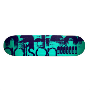 Skate Nome Personalizado; Azul Marinho e Turquesa Neon A