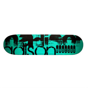Skate Nome Personalizado; Black & Neon Aqua Turquoise