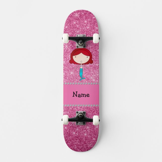 Skate Nome personalizado cintilação rosa-sereia (Frente)