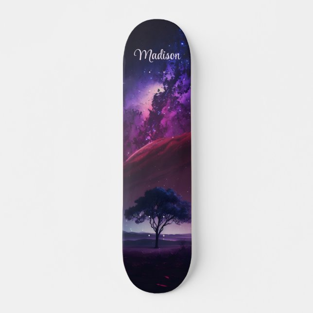 Skate Nome Personalizado da Árvore Céu Midnight Roxo (Frente)