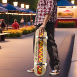 Skate Nome Personalizado da Comida Colorida do Cachorro<br><div class="desc">Um skate divertido,  projetado para parecer um cachorro quente com mostarda e ketchup de tomate. Personalize com um nome para um toque de final individual.</div>