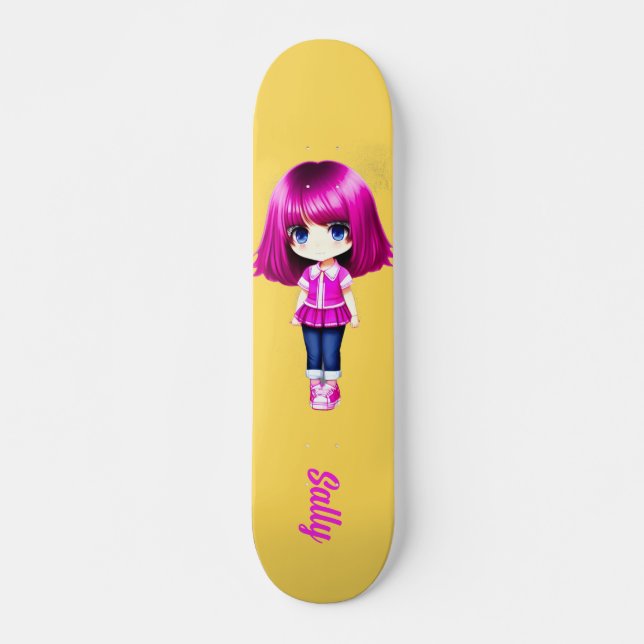 Skate Nome personalizado da garota de cabelo rosa-claro (Frente)