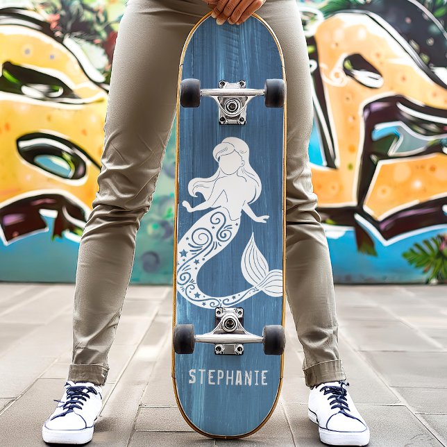 Skate Nome Personalizado da Sereia de Blue Wood Beach (Criador carregado)