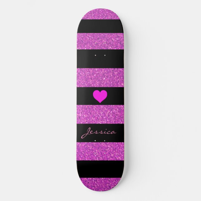 Skate Nome Personalizado das faixas pretas cor-de-rosa b (Frente)
