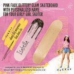 Skate Nome Personalizado de Girly Sparkle Girly Girly Gl<br><div class="desc">Legal Moderna Blush Rosa Brilhante Glitter Girly Girl Glam Sparkles Personalised Name Skateboard. Skate de garotas brilhantes também! O conselho rosa embebido com rosa, branco e preto simulado, cor-de-rosa suave e preto e brilho branco goteja de skate feminino. O nome do skater na tipografia moderna neste bonitinho skate rosa-reluzente abstrato...</div>