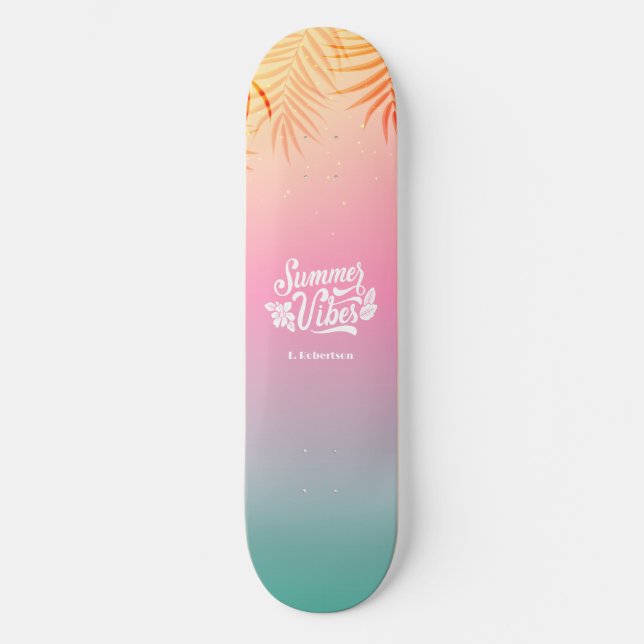 Skate Nome Personalizado do Ombre Tropical Summer Vibes (Frente)