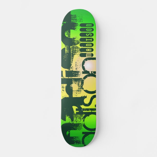 Skate Nome Personalizado em Amarelo Neon e Verde (Frente)