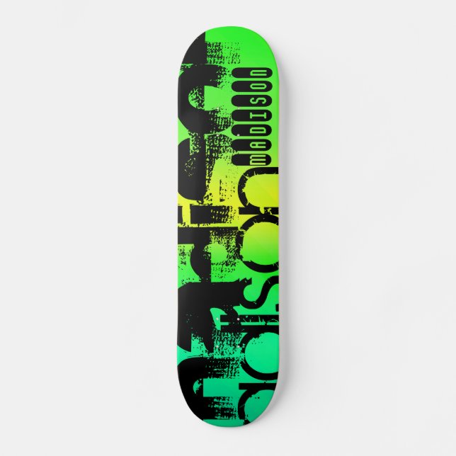 Skate Nome personalizado em Neon Aqua Green e Yellow (Frente)