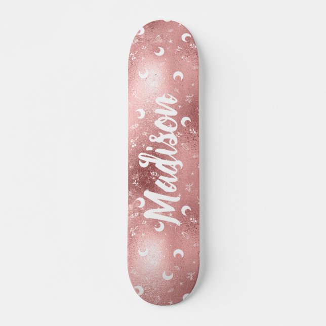 Skate Nome Personalizado Fairy Pink Moon Rosa Chic Doura (Frente)