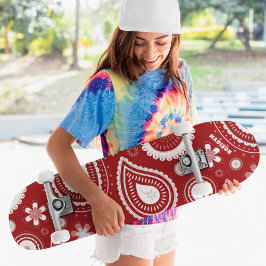 Skate Nome Personalizado Floral Paisley Vermelho