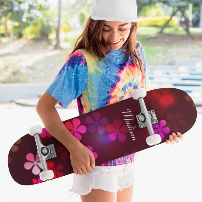 Skate Nome Personalizado Floral Rosa Girassol (Criador carregado)