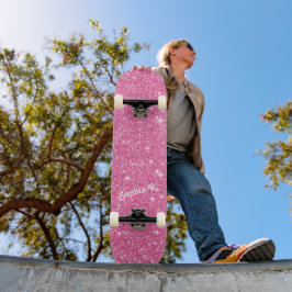 Skate Nome Personalizado Girly Faux Rosa Glitter