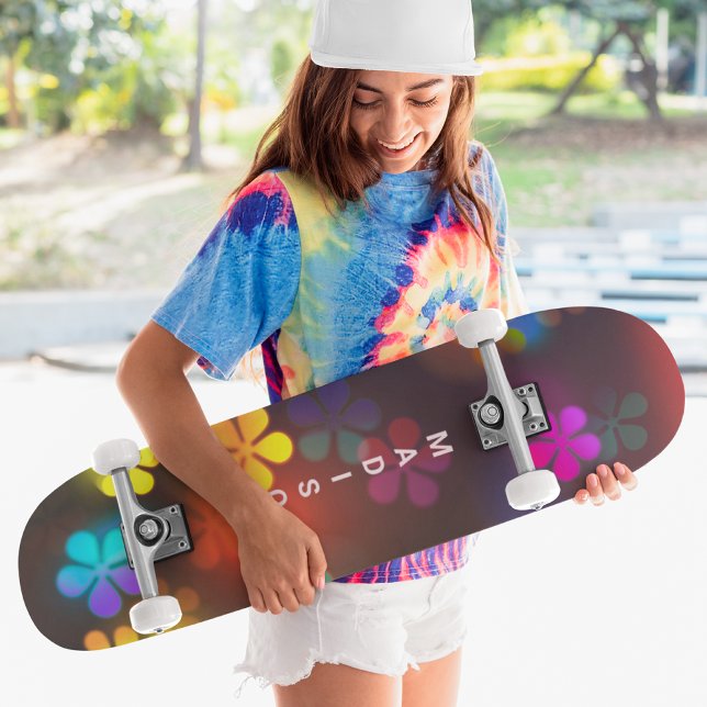 Skate Nome Personalizado Girly Floral Colorido (Criador carregado)