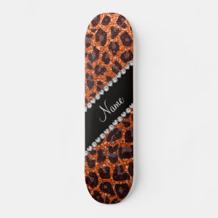 Skate Nome personalizado glitter laranja impressão leopa