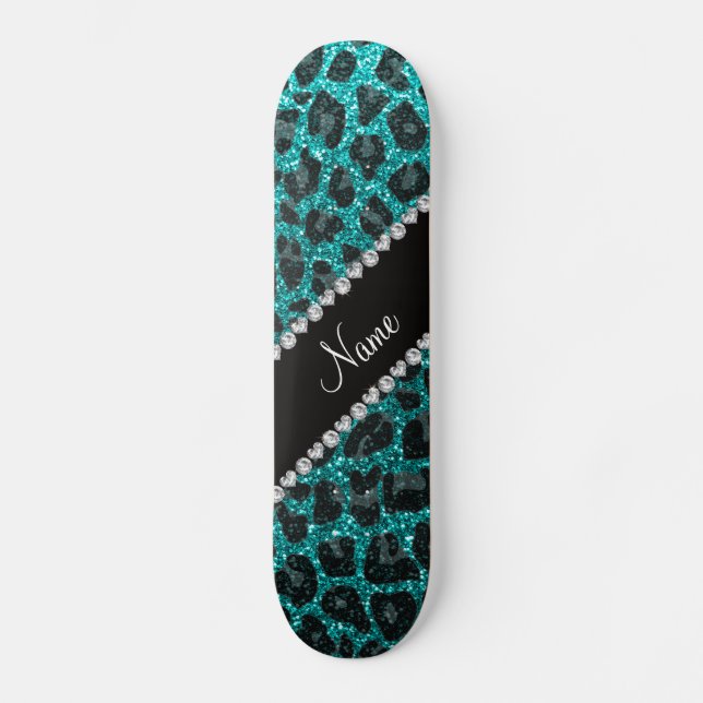 Skate Nome personalizado impressão brilhante aqua glitte (Frente)