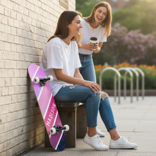 Skate Nome Personalizado Listras Rosa Roxo Feminino