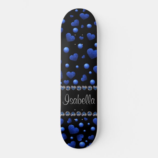Skate Nome personalizado, padrão de brilho cardíaco azul (Frente)