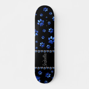 Skate Nome personalizado, patas de cão com brilho azul