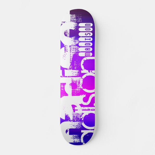 Skate Nome Personalizado; Rosa, Violeta Azul, Magenta, P (Frente)