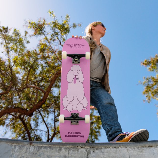 Skate Nome Personalizado, Texto e Poodle Rosa Cor (Ao ar livre 1)