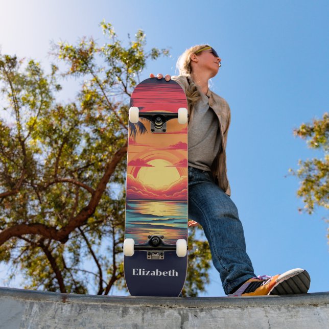 Skate Nome Personalizado Tropical Sunset da Imagem Retro (Ao ar livre 1)