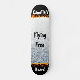 Skate Nome Personalizado Único Prata e Chamas