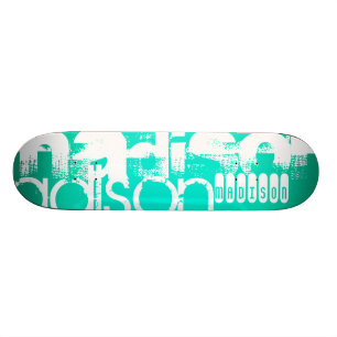 Skate Nome personalizado, White e Neon Aqua Turquoise