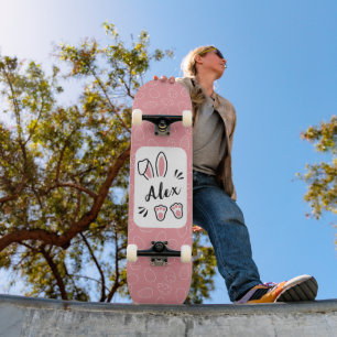Skate Nome Personalizável do Coelho Rosa Cor-de-Rosa Cuj