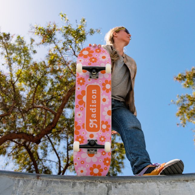 Skate Nome Rosa Laranja Daisy Retro 70 (Ao ar livre 1)