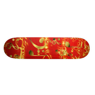 Skate notas musicais douradas em vermelho