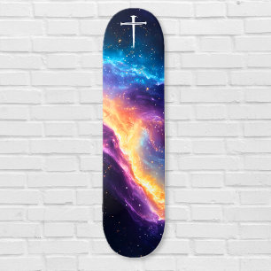 Skate O Cruz Cristã Três Pregos Roxo Galáxia