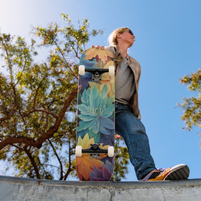 Skate O outono Colorido deixa um monograma personalizado (Ao ar livre 1)
