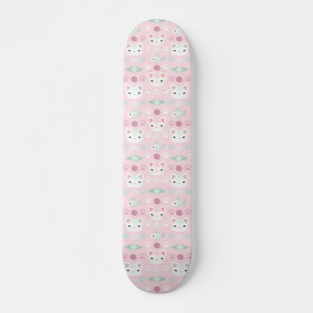 Skate O que é Legal, Gatinho em Rosa e Verde Menta (Frente)
