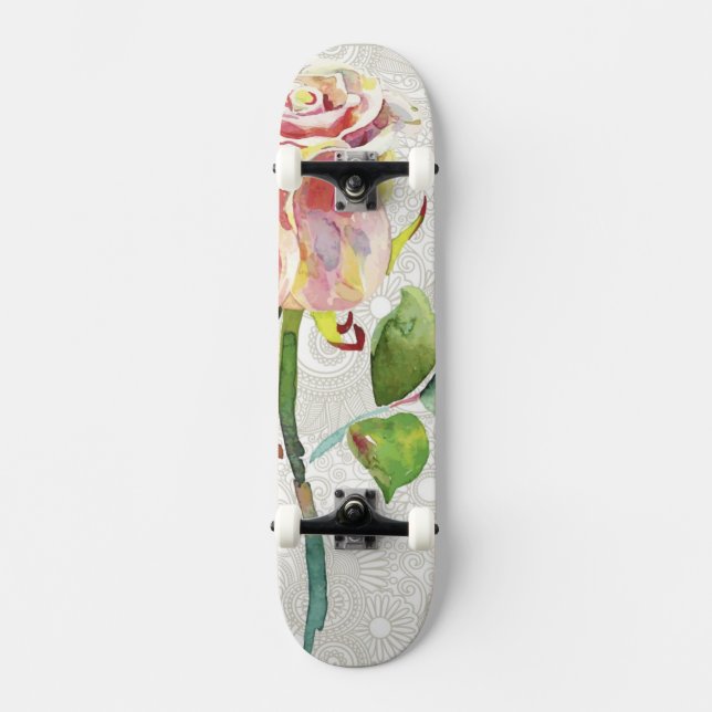 Skate O teste padrão floral ornamentado com aguarela (Frente)