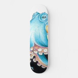 Skate Octopus Azul Na Tinta Branca