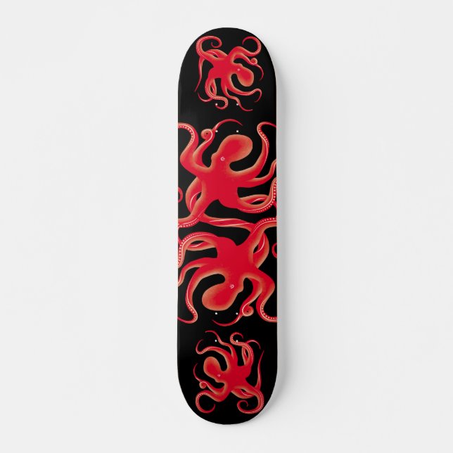 Skate Octopus de arte de vetor vermelho simples Silhouet (Frente)