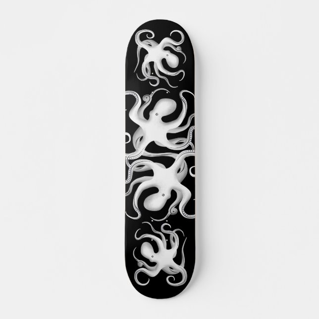 Skate Octopus de arte vetorial branco e preto (Frente)