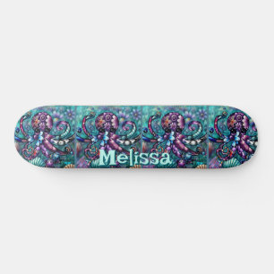 Skate Octopus Floral Teal Coastal Personalizado