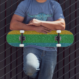 Skate Olhar Brilhante Dourado Verde e Azul Faísca Unisex