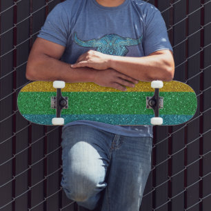 Skate Olhar Brilhante Dourado Verde e Azul Faísca Unisex
