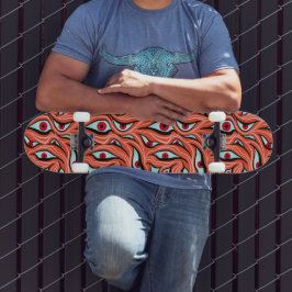 Skate Olhos de Mau do Horror Padrão Vermelho Laranja Gót