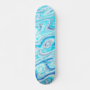 Skate Onda Azul Oceano Textura de Mármore Abstrato Líqui