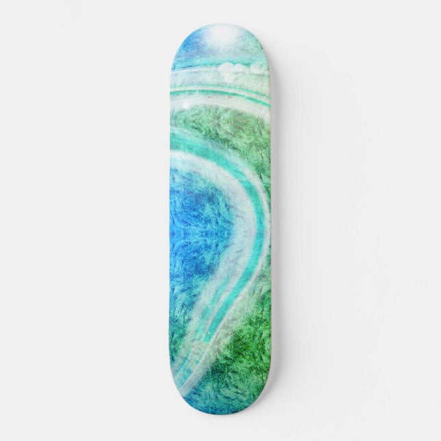 Skate Onda Azul Verde Abstrato Estilo Tropical (Frente)