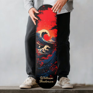 Skate Onda do Mar Negro Azul Vermelho