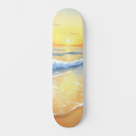 Skate Ondas do Oceano Pôr do Sol | Aquarela de Praia
