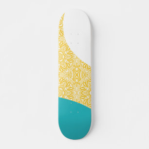 Skate Ondas Simples - Turquesa de Padrão Floral e Amarel