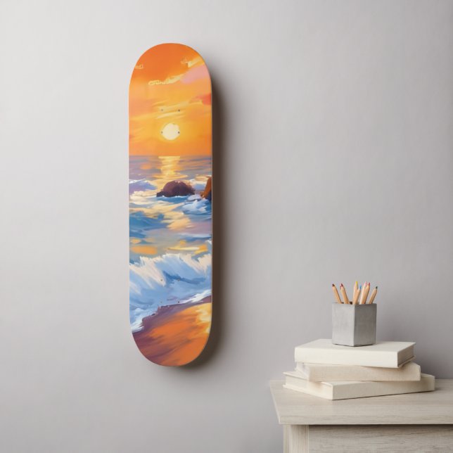 Skate Orange Beach Sunset Coastal Painel (Arte de parede)