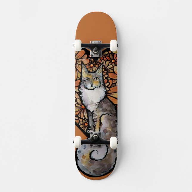 Skate Orange Daisy Maine Coon Cat Cardíaco (Frente)