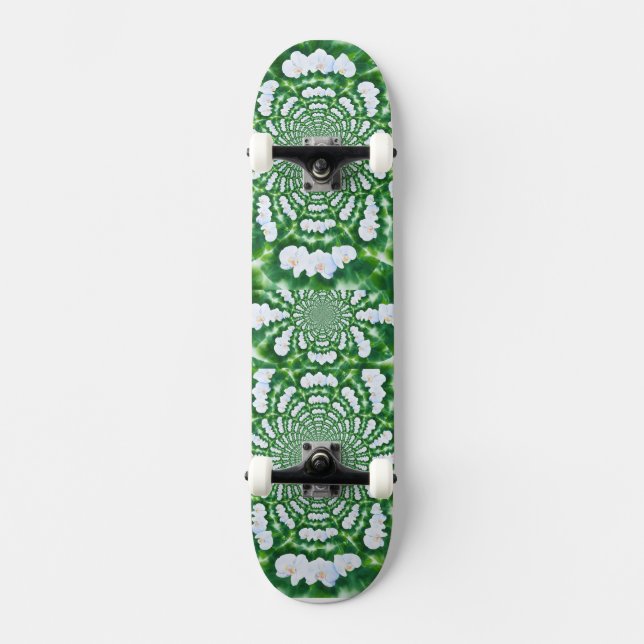 Skate Orquídea branca Elegante Mandala (Frente)