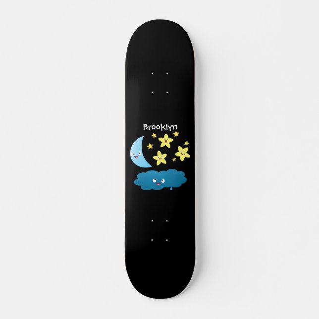 Skate Ótimas estrelas cantoras, lua e desenhos em nuvem (Frente)